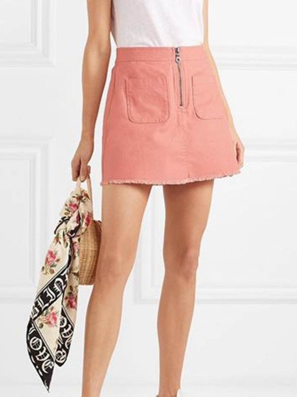 Madewell Coral Pink High-Rise Mini Skirt with Front Pockets